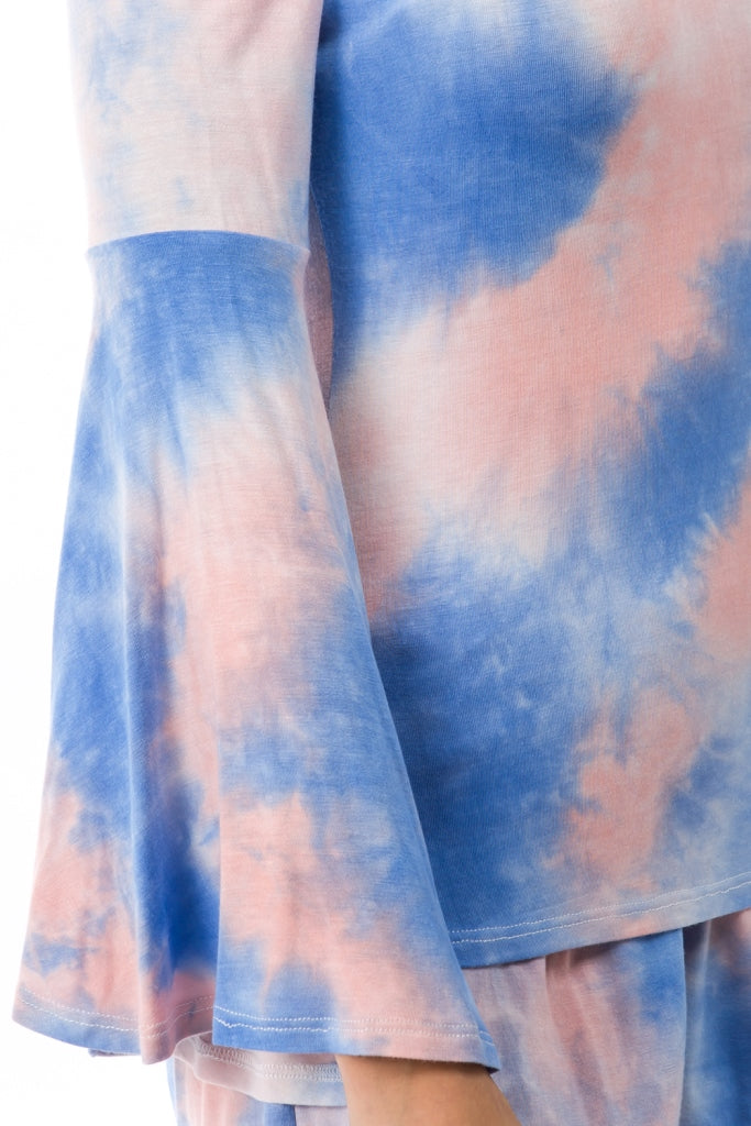 AMY OFF SHOULDER TOP (PEACH/BLUE TIE DYE)- VT2492T
