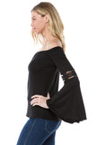 SOLID WENDY OFF SHOULDER TOP (BLACK)- VT2495S