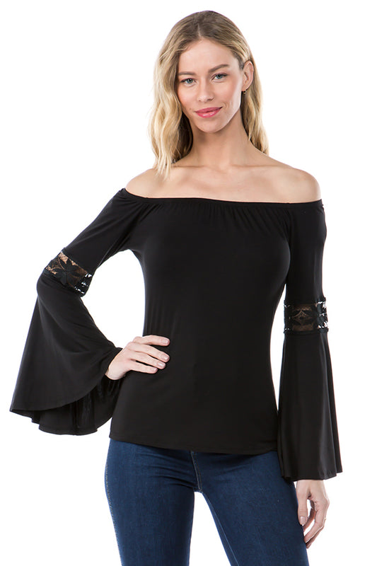 SOLID WENDY OFF SHOULDER TOP (BLACK)- VT2495S