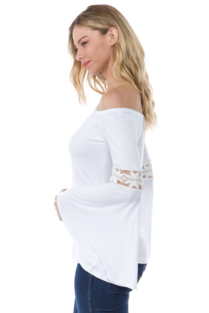 SOLID WENDY OFF SHOULDER TOP (WHITE)- VT2495S