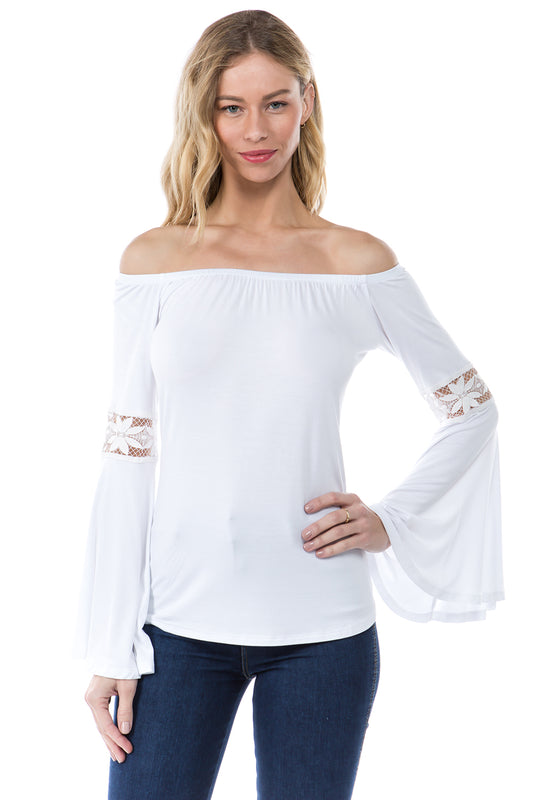 SOLID WENDY OFF SHOULDER TOP (WHITE)- VT2495S