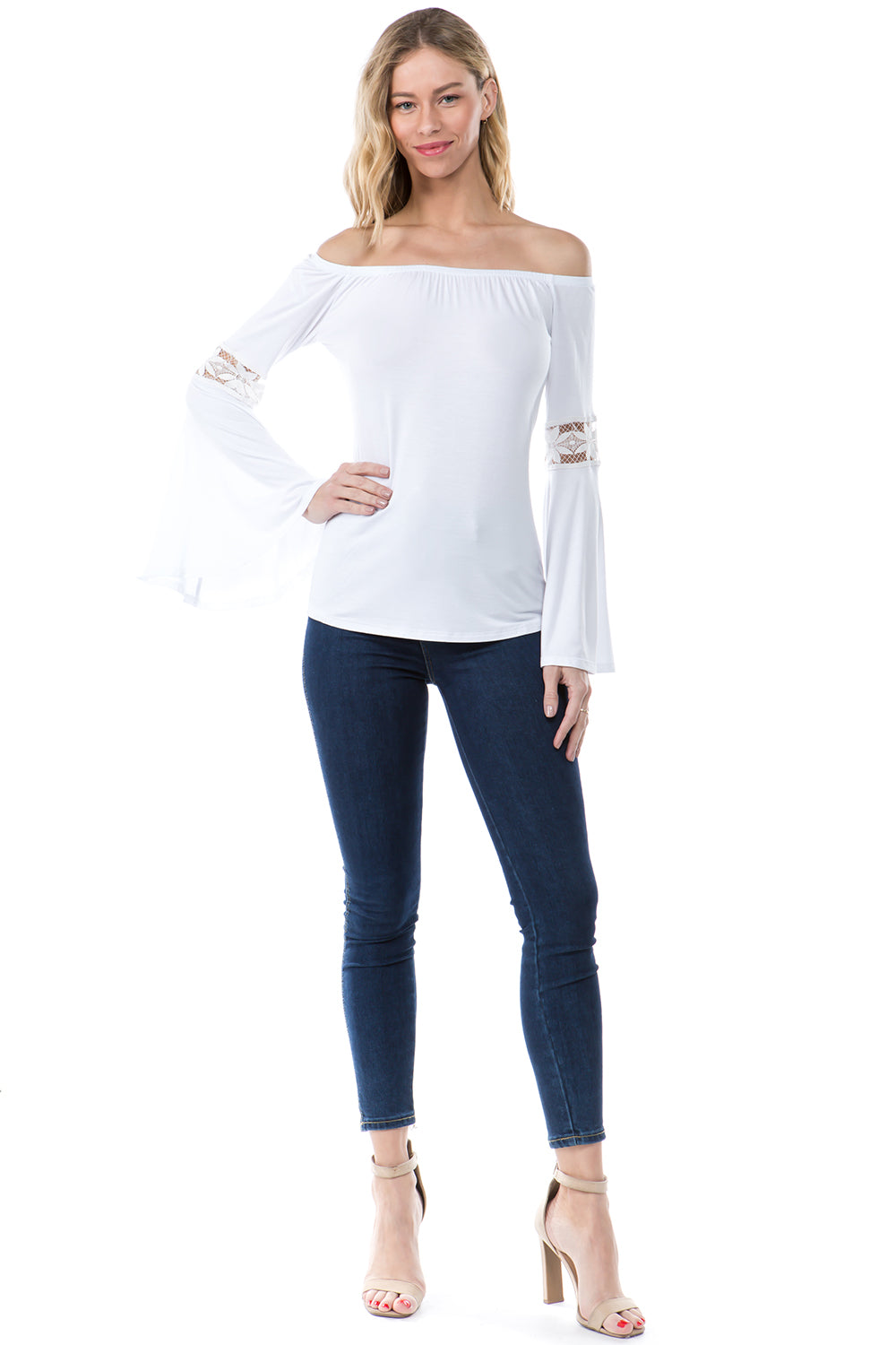 SOLID WENDY OFF SHOULDER TOP (WHITE)- VT2495S