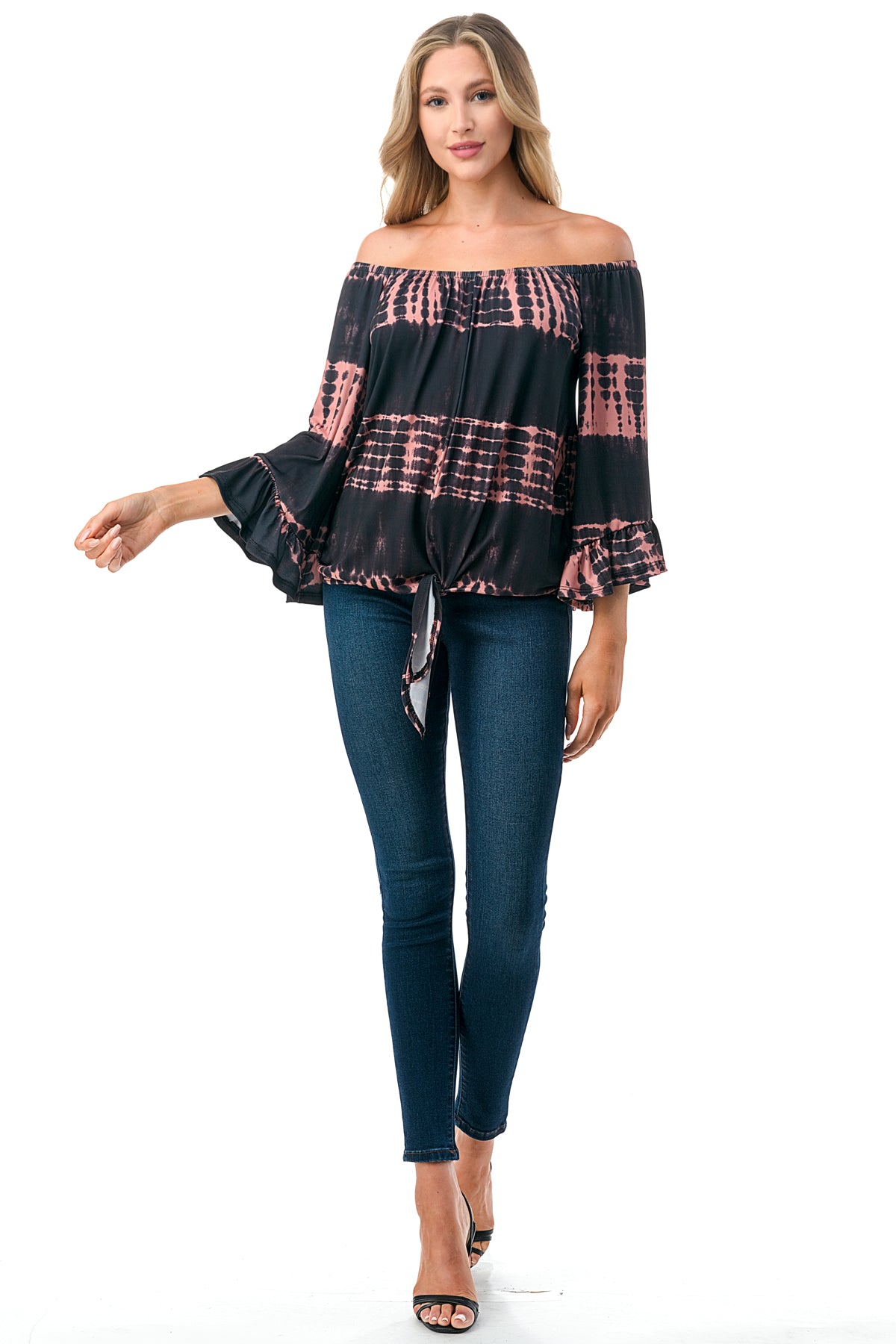 HARRIET OFF SHOULDER TOP (BLACK RUST TIE DYE)- VT2509