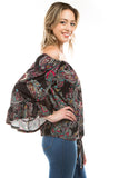 HARRIET OFF SHOULDER TOP (BLACK PAISLEY)- VT2509
