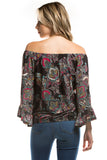 HARRIET OFF SHOULDER TOP (BLACK PAISLEY)- VT2509