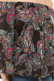 HARRIET OFF SHOULDER TOP (BLACK PAISLEY)- VT2509
