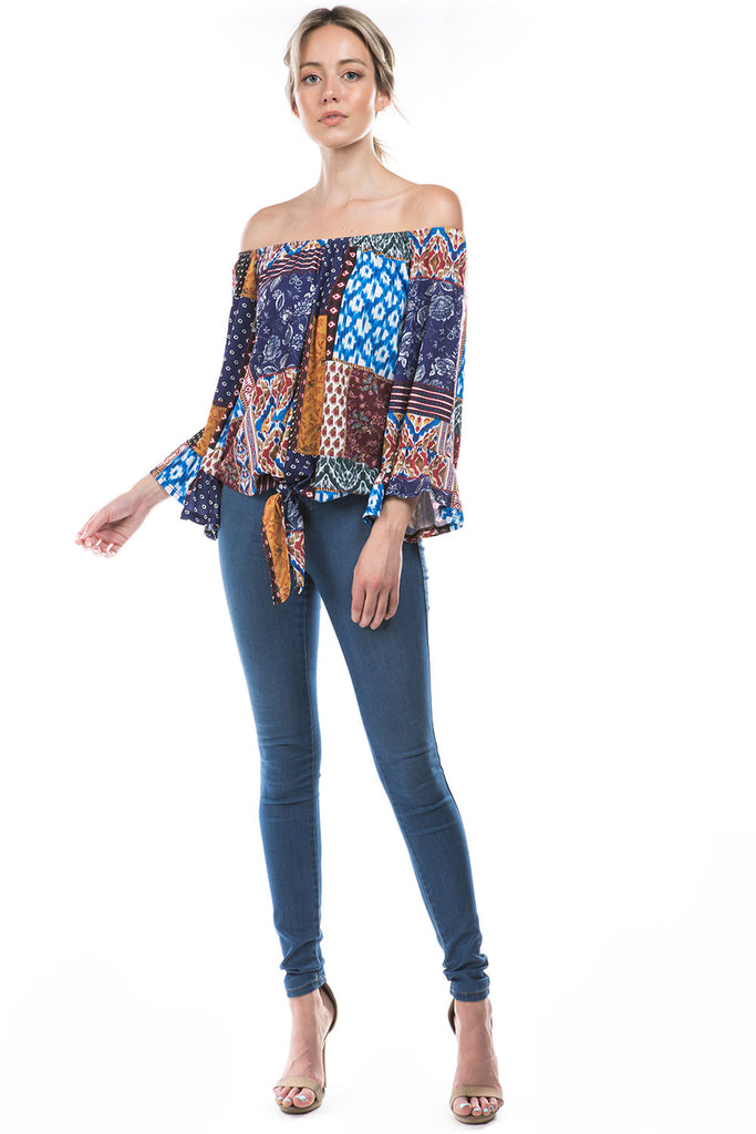 HARRIET OFF SHOULDER TOP (MULTI BOHEMIAN)- VT2509