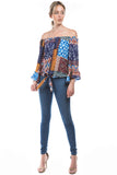 HARRIET OFF SHOULDER TOP (MULTI BOHEMIAN)- VT2509