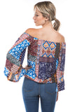 HARRIET OFF SHOULDER TOP (MULTI BOHEMIAN)- VT2509
