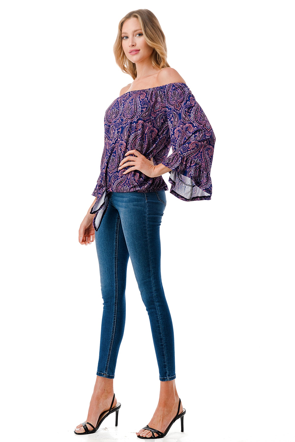 HARRIET OFF SHOULDER TOP (PURPLE PAISLEY)- VT2509