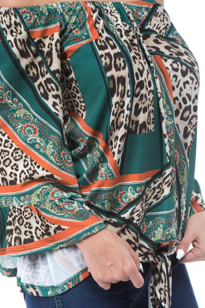 LIVIA OFF SHOULDER TOP (GREEN MULTI)- VT2509-LIVIA