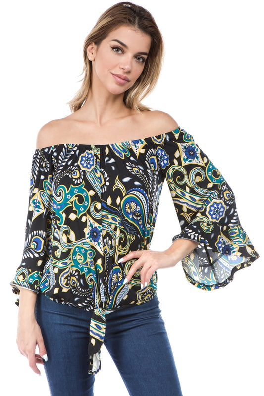 HARRIET OFF SHOULDER TOP (GREEN ROCCO)- VT2509