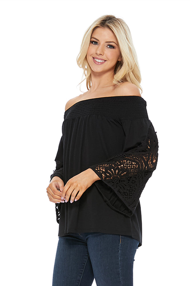 LOUISA OFF SHOULDER TOP (BLACK)-VT2541