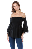 LACY BELL SLEEVE TOP  (BLACK)-VT2549