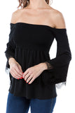 LACY BELL SLEEVE TOP  (BLACK)-VT2549