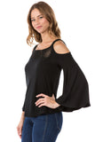 LACY 2 BELL SLEEVE CROCHET TOP  (BLACK)- VT2562