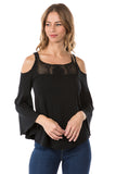 LACY 2 BELL SLEEVE CROCHET TOP  (BLACK)- VT2562