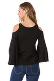 LACY 2 BELL SLEEVE CROCHET TOP  (BLACK)- VT2562