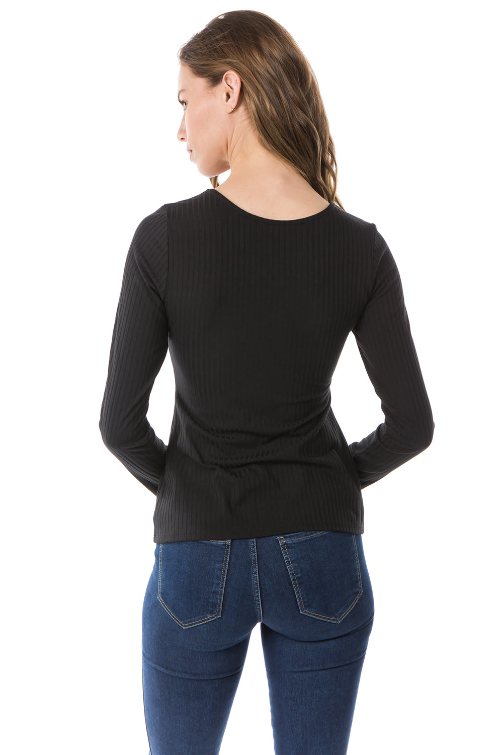 FLONA YOKE TOP (BLACK)- VT2582-RIB FABRIC