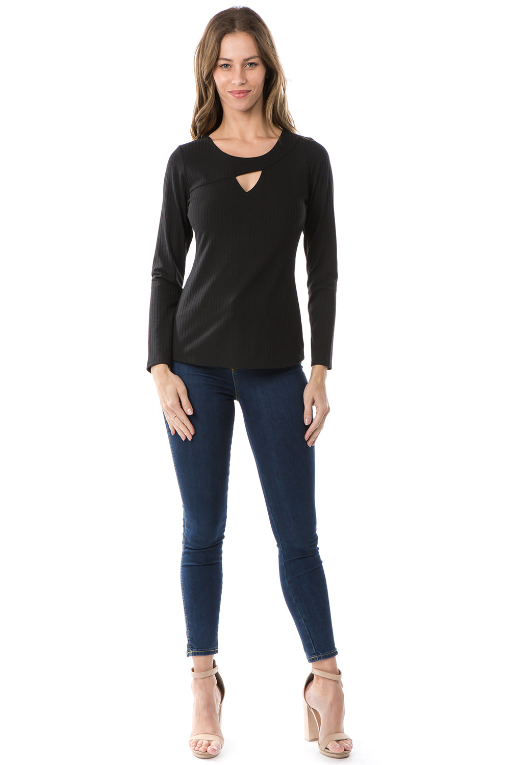 FLONA YOKE TOP (BLACK)- VT2582-RIB FABRIC