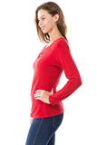 FLONA YOKE TOP (RED)- VT2582-RIB FABRIC