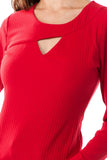 FLONA YOKE TOP (RED)- VT2582-RIB FABRIC