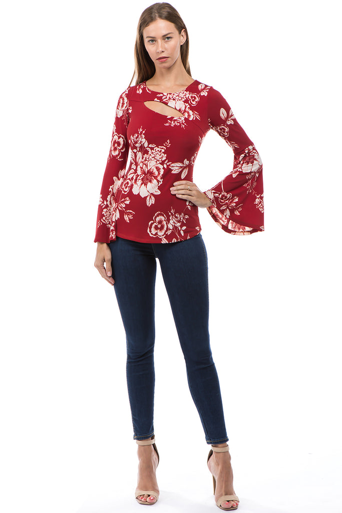JULLIE BELL SLEEVE TOP (WINE)-VT2586P