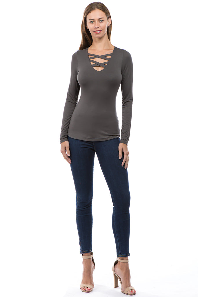 ROSALIE DOUBLE CROSS TOP (CHARCOAL)-VT2592