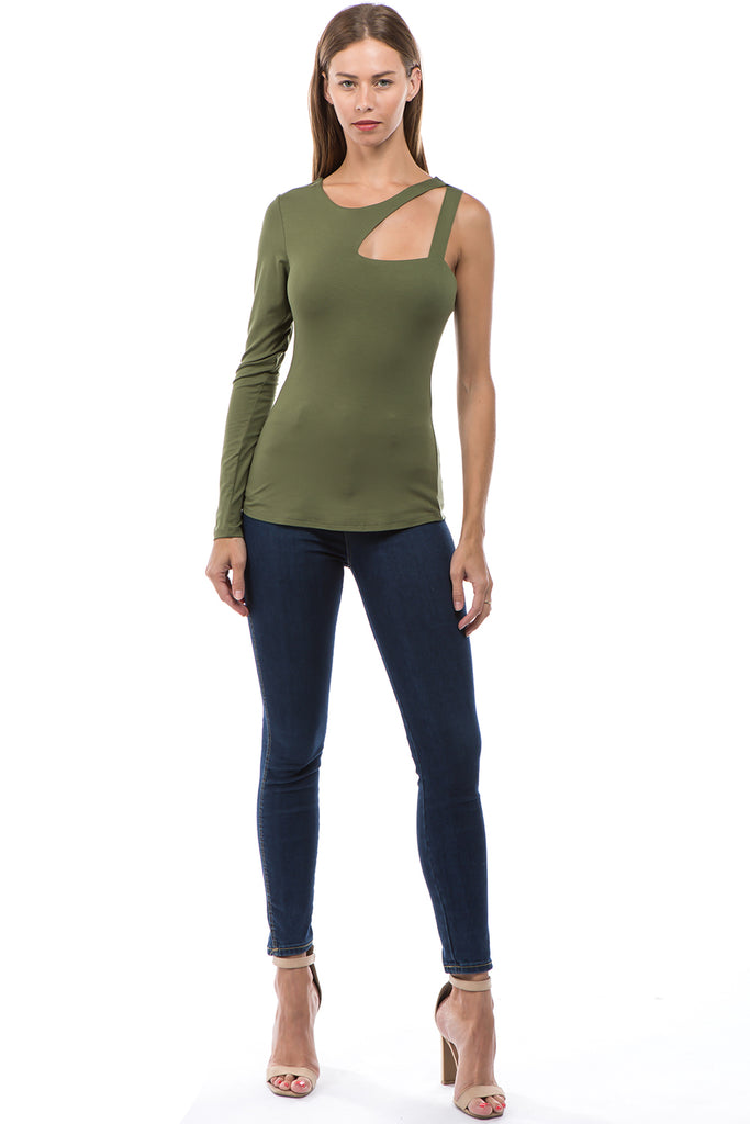 SOINA ONE SLEEVE TOP (OLIVE)-VT2599