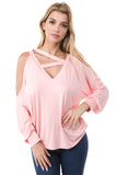 SOINA ZIG ZAG NECK TOP (PEACH)-VT2601