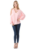 SOINA ZIG ZAG NECK TOP (PEACH)-VT2601