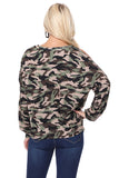 SOINA ZIG ZAG NECK TOP (ARMY)-VT2601P