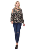 SOINA ZIG ZAG NECK TOP (ARMY)-VT2601P