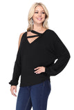 SOINA ZIG ZAG NECK TOP (BLACK)-VT2601