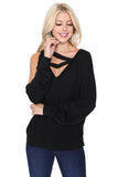 SOINA ZIG ZAG NECK TOP (BLACK)-VT2601