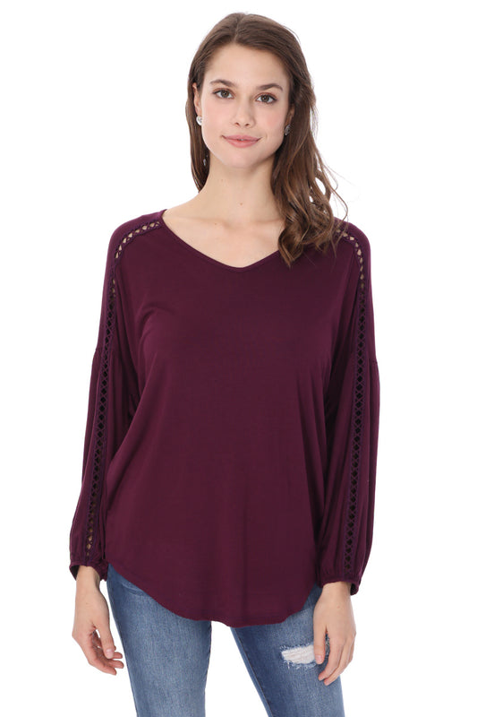 GRETA  BUBBLE SLEEVE TOP (DARK WINE)-VT2623