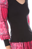 AGNES BUBBLE LONG SLEEVE TOP (BLACK/RED BANDANA)-VT2636