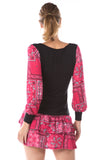 AGNES BUBBLE LONG SLEEVE TOP (BLACK/RED BANDANA)-VT2636