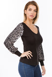 AGNES BUBBLE LONG SLEEVE TOP (BLACK/ANIMAL)-VT2636A