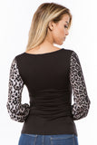 AGNES BUBBLE LONG SLEEVE TOP (BLACK/ANIMAL)-VT2636A