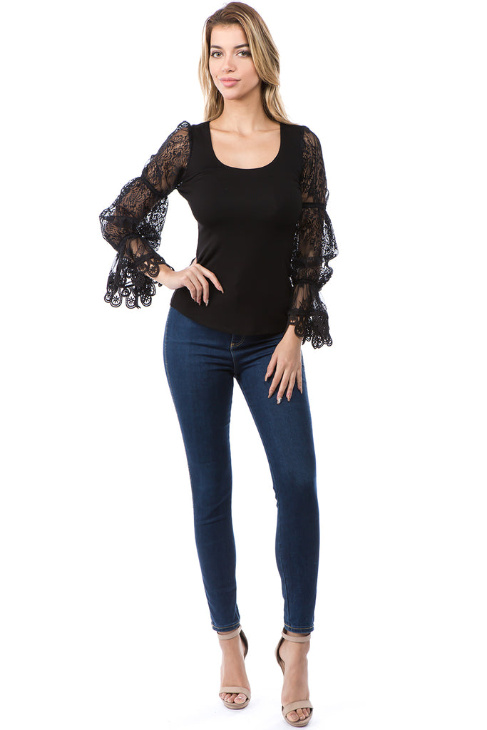 SOPHIA BUBBLE SLEEVE TOP (BLACK)-VT2640