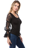 SOPHIA BUBBLE SLEEVE TOP (BLACK)-VT2640