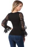 SOPHIA BUBBLE SLEEVE TOP (BLACK)-VT2640