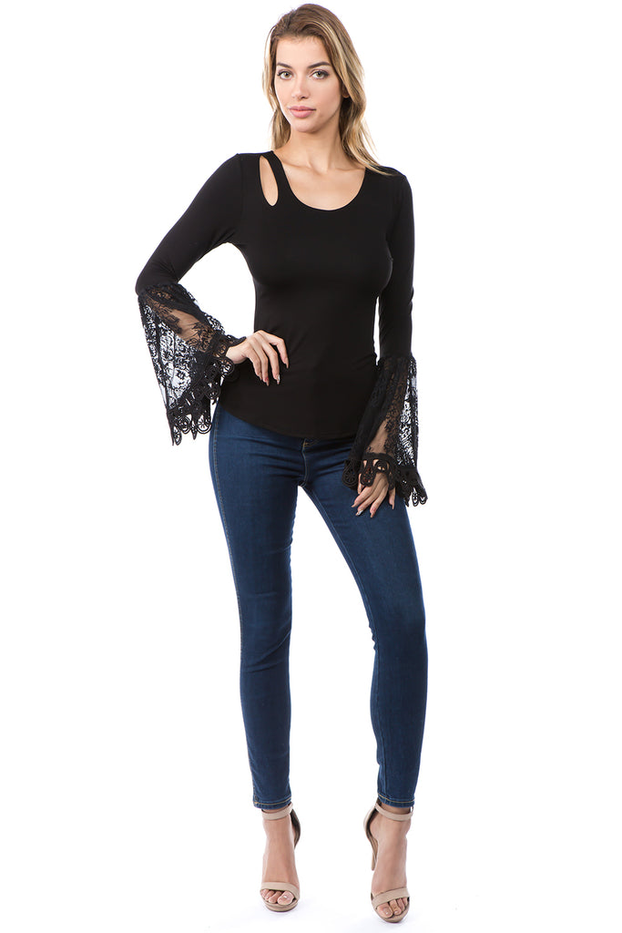SOPHIA BELL SLEEVE TOP (BLACK)-VT2641
