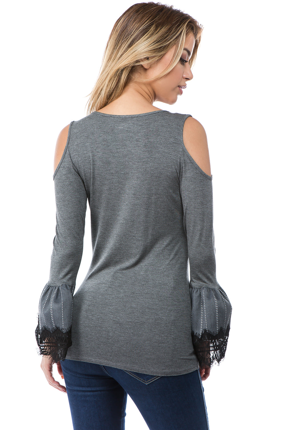 HANNAH OPEN SHOULDER TOP (HEATHER GREY)-VT2643