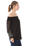 GINA OFF SHOULDER TOP (BLACK/LEOPARD OLIVE)- VT2646