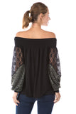 GINA OFF SHOULDER TOP (BLACK/LEOPARD OLIVE)- VT2646