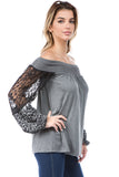 GINA OFF SHOULDER TOP (HEATHER GREY)- VT2646