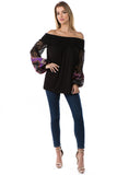GINA OFF SHOULDER TOP (BLACK / PURPLE SATIN)- VT2646