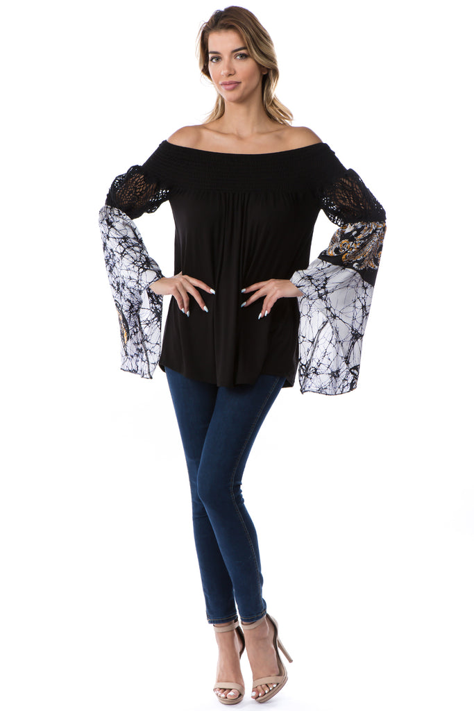 LENA OFF SHOULDER TOP (BLACK)- VT2649